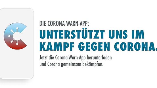Logo der Corona-Warn-App der Bundesregierung mit Aufruf zur Nutzung (Artikel-Titelbild)