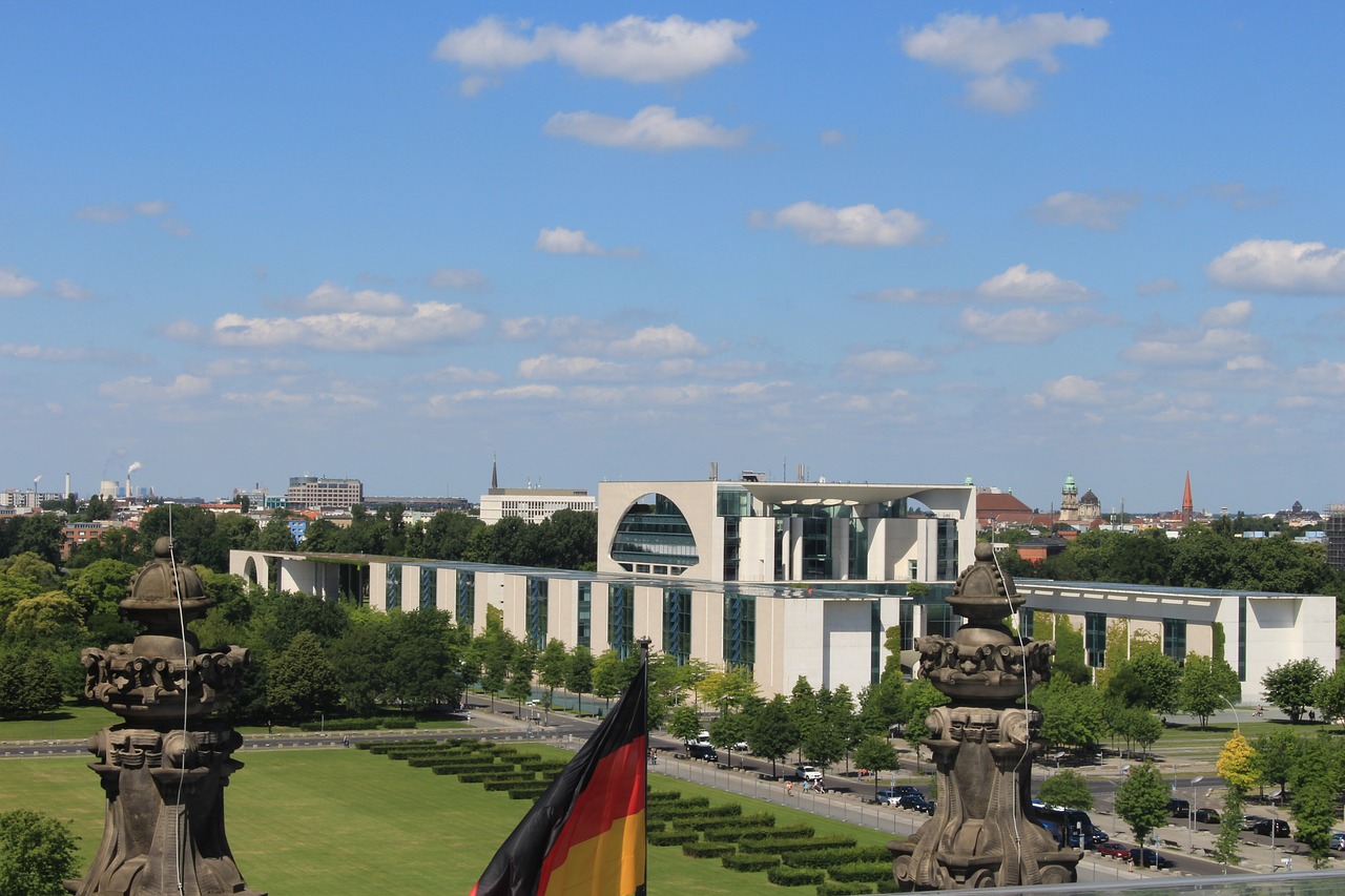 View of the German Federal Chancellery as seen from the roof of the Reichstag building